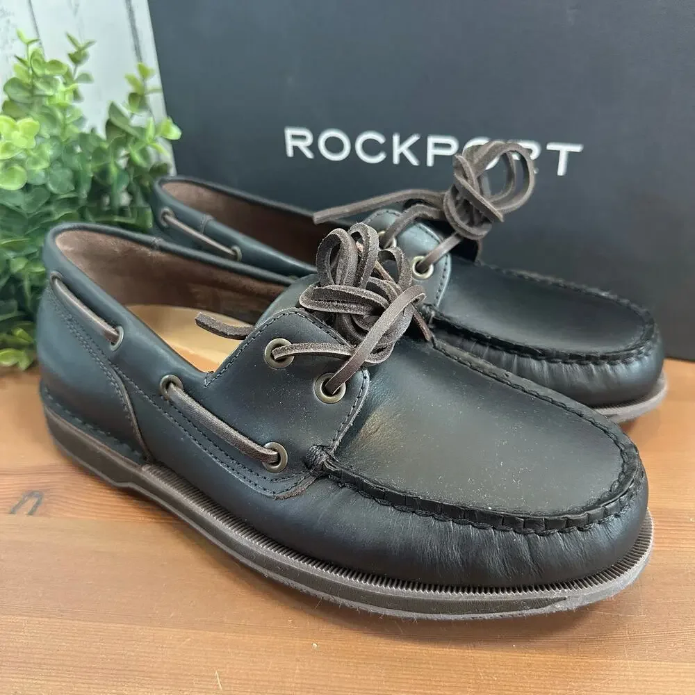 Rockport Men's Perth Dark Brown Boat Shoes Size 6 Extra Wide